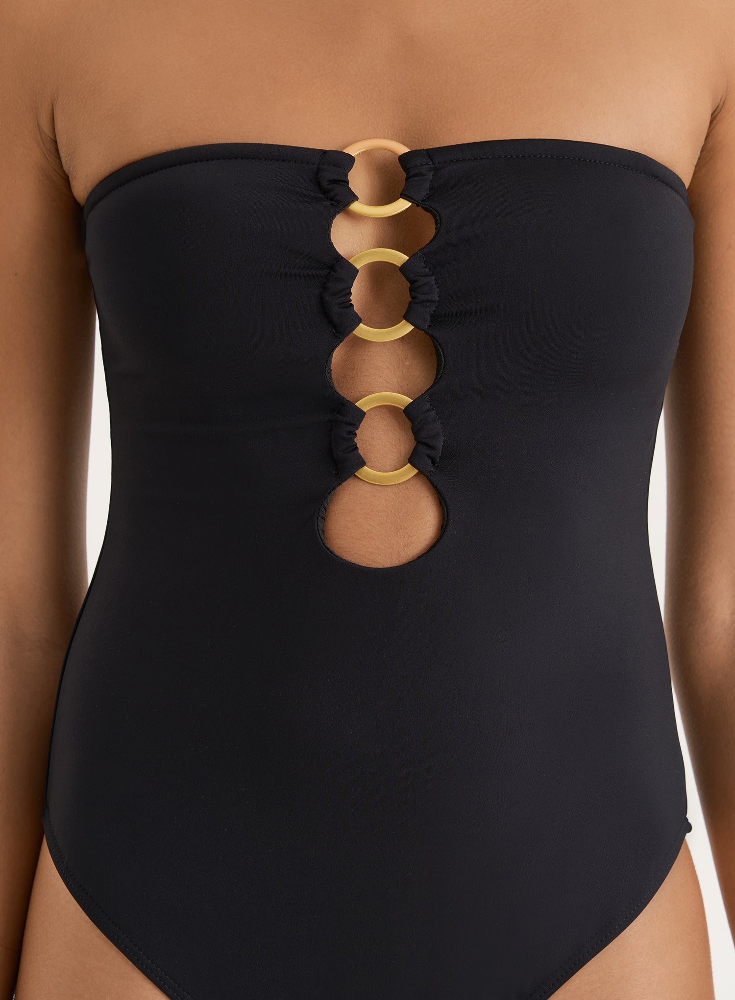 Black Gold Ring Cut Out Bandeau Swimsuit